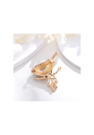 Monyee Alloy İle Yapılmış Yaratıcı Kuş Desenli Broş: Kc Altın Kaplama, Rhine Taşları Ve İncilerle Zenginleştirilmiş, 3.6x4cm, 10.6g Kahverengi