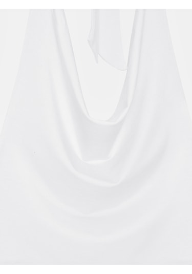 Dilvin 32973 Degaje Yaka Top-beyaz