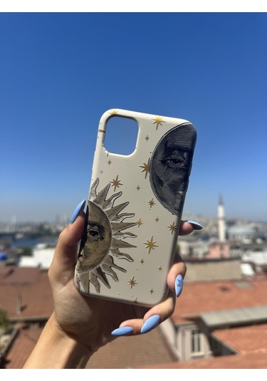 İphone 15 Plus Uyumlu Güneş Ve Yıldız Tasarımlı Telefon Kılıfı - Krem