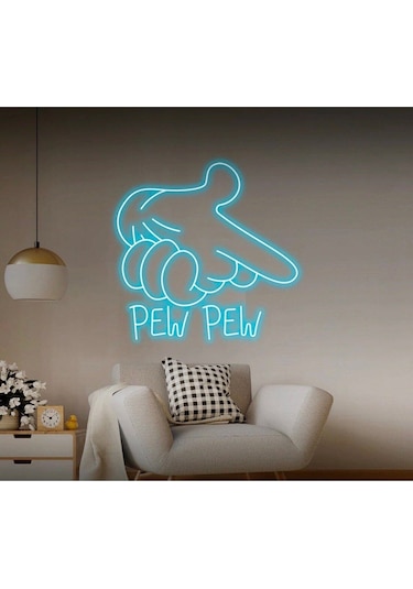 Twins Led Pew Pew Yazılı Ve Şekilli Neon Tabela Buz Mavisi Model:model:65143366 Buz Mavisi