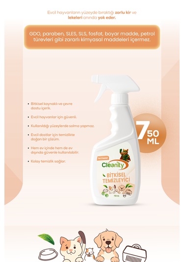 Bitkisel Temizleyici - Pet Cleaner 750ml Evcil Hayvan Alanlarında Doğal Temizlik Tekli