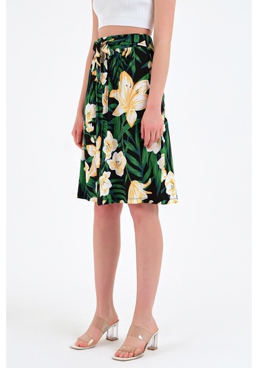 Brz Collection Çiçek Desenli Viskon Etek Çok Renkli