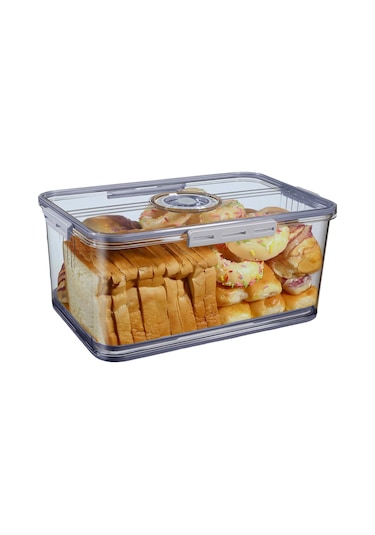 Monyee Besin Dereceli Pet Eşya Saklama Kutusu, Ayarlanabilir Hava Valfi Ve Zamanlayıcı İle Taze Tutucu, Soğutucuda Kullanılabilir 30.5x15.5x15.5 Cm Gri Ekmek Kutusu Gri