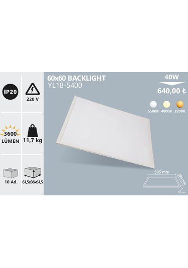 60x60 Backlight Led Panel, Gün Işığı Yl18-5400 Gün Işığı