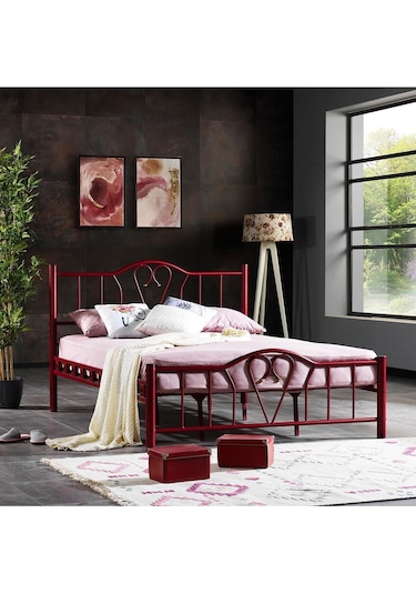 Argimo Orkide Çift Kişilik Ferforje Metal Karyola 140 x 200 Bordo