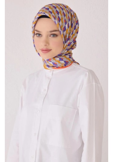 Belli Tivil İpek Eşarp 4052-80 Mor Karışık Desen Çok Renkli