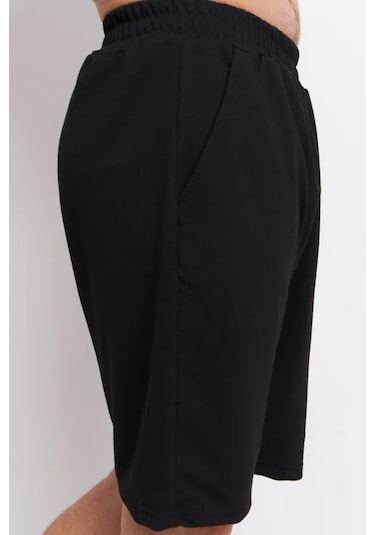 Unisex Pamuklu Rahat Penye Şort Siyah