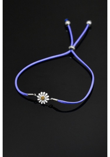 925 Ayar Gümüş Rodyum Kaplama Mavi Ipli Asansörlü Papatya Bileklik