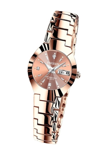 Sones Skmeı 1739 Elmas Roma Rakamlı Yuvarlak Kadranlı Kuvars Saat Altın