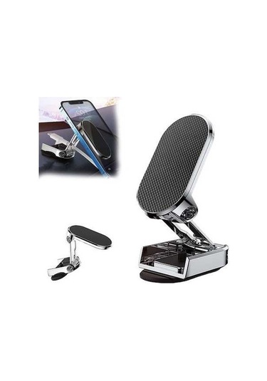 Besthome1 360 Katlanır Araç Telefon Tutucu - Kaymaz, 2 Demir Plaka + Yedek Yapıştırıcı GÜMÜŞ