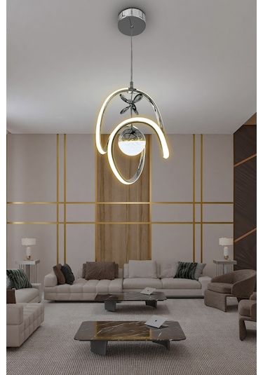 Badem Tek Toplu Modern Sarkıt Led Avize - - Kumandasız / Krom Krom