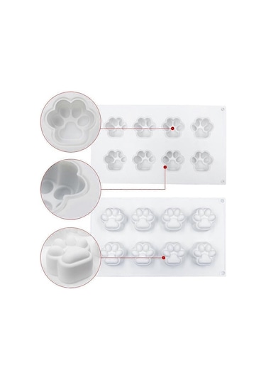 Kendin Yap Hayvan Pençesi Şeklinde Mum Yapıştırıcı Kek Jöle Puding Silikon Kalıp, Özellikler: 8 Kedi Pençesi Çok Renkli