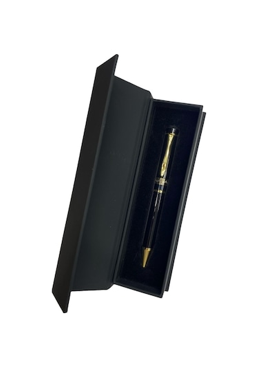 Kişiye Özel İsim Yazılı Lüks Tükenmez Kalem Siyah Gold Kutulu Hediye Kalem Siyah