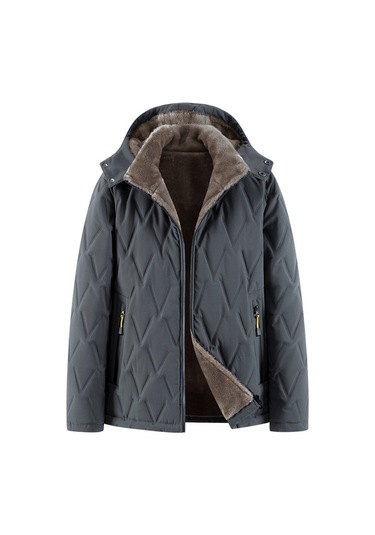 Rüzgar Geçirmez Pamuklu Kadife İçi Büyük Beden Erkek Kaban Koyu Gri