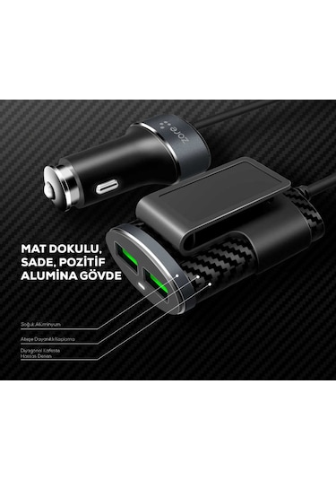 Kilifone - Araç Şarj Seti Zr-c502 2+2 - Siyah - T9690 Siyah