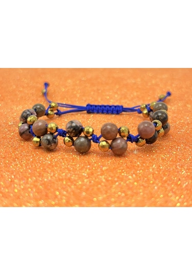 Yıldız Doğal Taş 6mm Ipli Rodanit Ayarlanabilir Ölçü Doğal Taş Bileklik Kahverengi