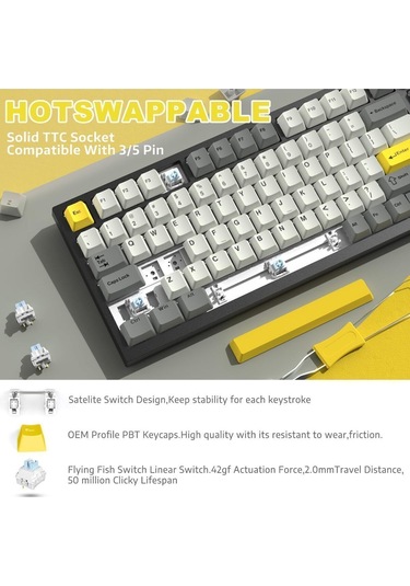 Ak820 Pro Mekanik Oyun Klavyesi,3 Modlu Tft Renkli Ekran Ve Cnc Düğmeli 81 Tuş,rgb Aydınlatma