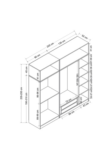 Kale 5 Kapaklı 2 İç Çekmeceli Dolap Ve Yüklük Kumtaşı Mebran İlkbahar 235cm Bej