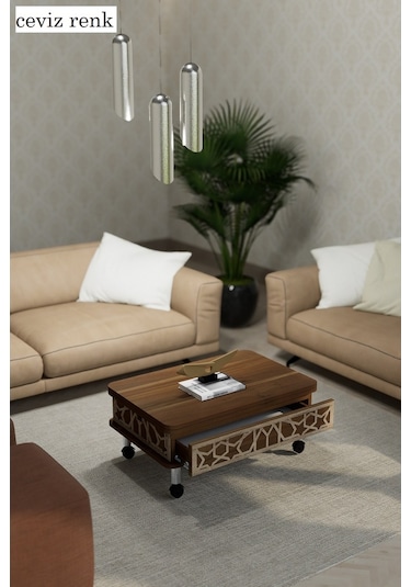 Lisa Desenli Akıllı Sehpa Tekerli Çekmeceli, Sihirli Sehpa