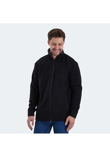 Slazenger KADMOS Erkek Fermuarlı Dik Yaka Cepli Siyah Polar