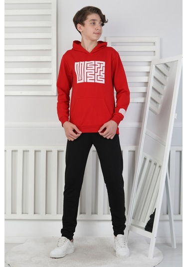 Erkek Çocuk Eşofman Takımı Kapüşonlu Kırmızı