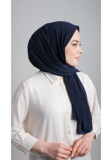 Lacivert Pratik Hazır Geçmeli Eşarp Sandy Kumaş Sade 1817_02 Lacivert