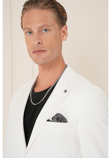 Comfort Fit Torba Cep Dokulu Esnek Pamuk Casual Ekru Ceket C 676 Ekru