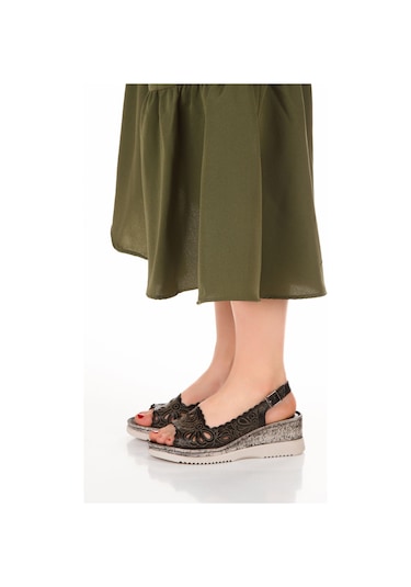 İç Dış Hakiki Deri Hafif Taban Günlük Siyah Kadın Sandalet Siyah