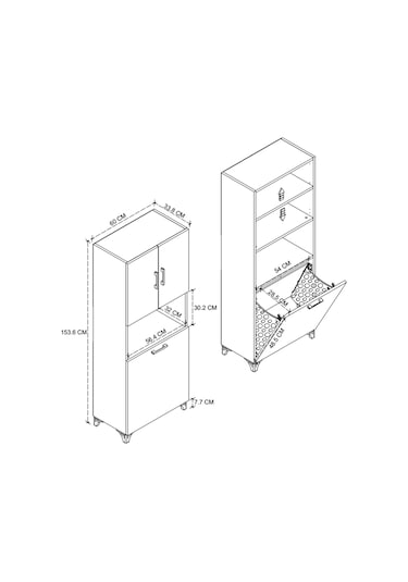 Bofigo Çok Amaçlı Dolap Banyo Dolabı Kirli Çamaşır Sepeti Dolabı Damla Beyaz Beyaz