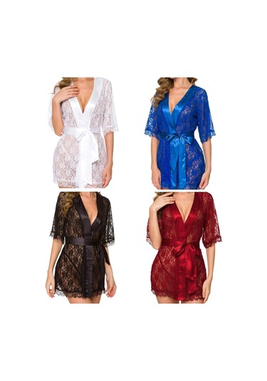 Sones Kadın Dantel Kesim Gecelik Takım Mavi