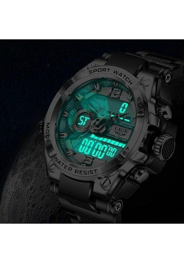 Lıge Yeni Spor Erkek Saatleri Top Marka Lüks Askeri Kuvars İzle Erkekler Su Geçirmez Gümüş&black