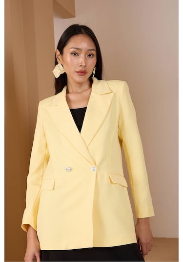 Sarı Oversize Dokuma Blazer Ceket Sarı