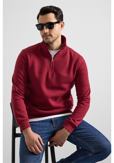 Süvari Koyu Bordo Regular Düz Yarım Balıkçı Yaka Sweatshirt Ssw2013700001-k09 Koyu Bordo