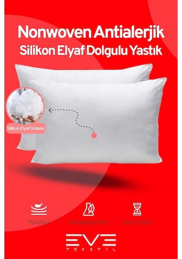 Eve Tekstil Micro Silikon Elyaf Nonwoven Yıkanabilir Antialerjik Yastık 6'lı 50 x 70 CM 700 G Beyaz