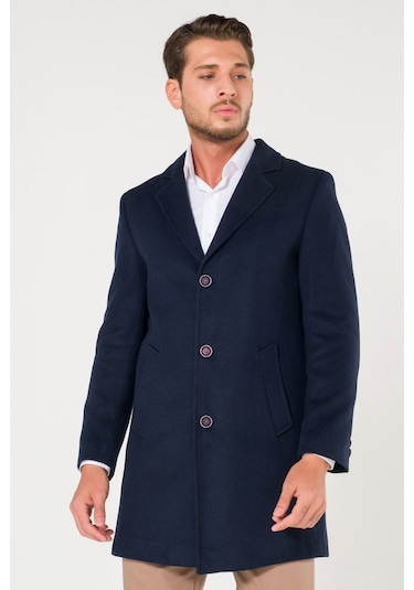 Slimfit V Yaka Kışlık Lacivert Kaşe Kaban Palto Renkleri Mevcut-Lacivert
