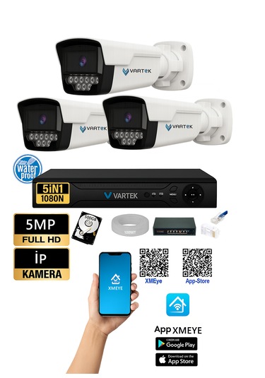 3 Kameralı 1080p İp Güvenlik Kamera Seti 500gb Hdd Uzaktan İzleme Kolay Kurulum Sesli Kamera