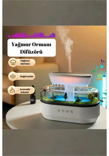 Leerfei 286 Yağmur Damlası Aroma Difüzör, 6 Renk Işıklı Hava Nemlendirici Ve Dinlendirici Sesler