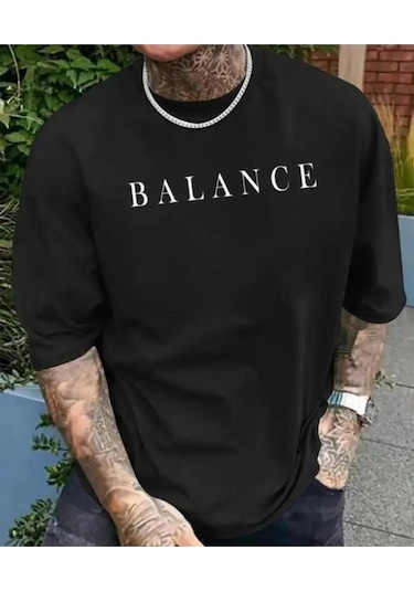 Elfa Tekstil Unisex Balance Baskili Bi Si Klet Yaka T-shi Rt SIYAH