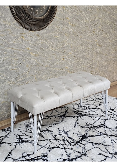 Beyaz Boyalı Tel Ayaklı 90 Cm Puf Bench - Puf - Bench - Kasalı Ot Çok Renkli