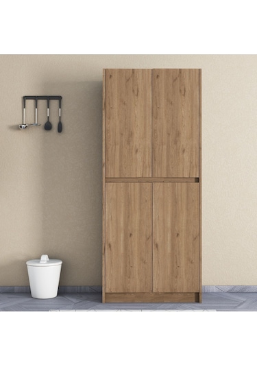 Umg Mobilya Patentli Santra Kulpsuz 4 Kapaklı, Çok Amaçlı Dolap, Mutfak, Elbise, Balkon, Kiler, Dosya Dolabı Meşe