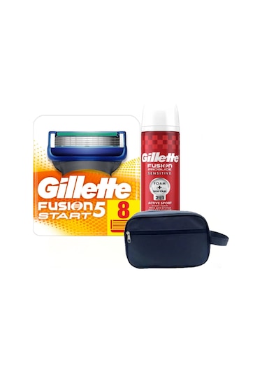 Fusion Start 8 Li Yedek Tıraş Bıçağı + Gillette Proglide 250 Ml Köpük + Çanta
