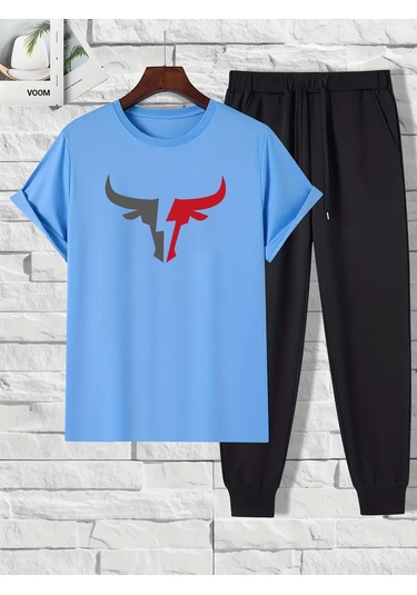 Unisex Boğa Baskılı Eşofman Takımı Bebemavi Bebe Mavi