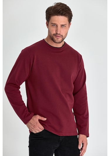 MMetalic Çift Bisiklet Yaka Standart Rahat Kesim Erkek Sweatshirt MTLCE68 Bordo MMetalic Çift Bisiklet Yaka Standart Rahat Kesim Erkek Sweatshirt MTLCE68 Bordo