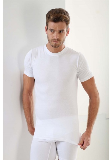 Erkek Beyaz Sıfır Yaka Kısa Kol Fanila Tişört %100 Pamuklu Penye 3'lü Paket Beyaz