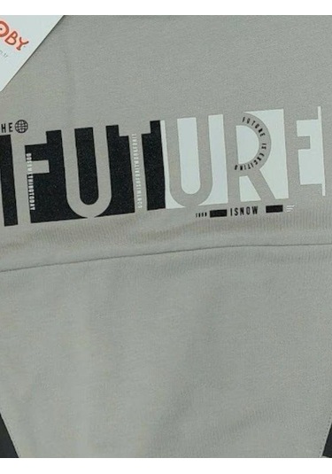 Çikoby Erkek Çocuk Future Baskılı Pamuklu Uzun Kollu Tshirt-13799-grı Gri