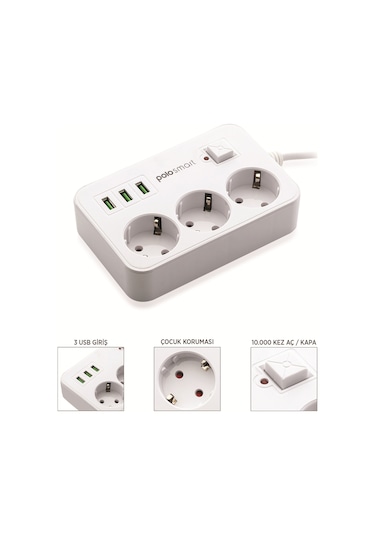 Polosmart MP08 3'lü Beyaz Akım Korumalı Priz