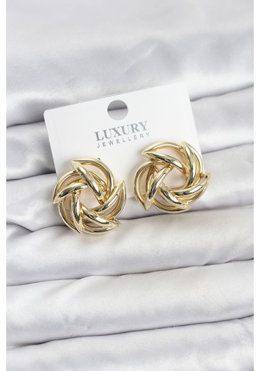 Gold Renk Pirinç Keskin Sarmal Model Kadın Küpe