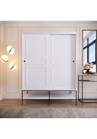 Pasific Home Martin 2 Kapaklı Sürgülü Gardırop Elbise Dolabı Parlak Beyaz 150 CM