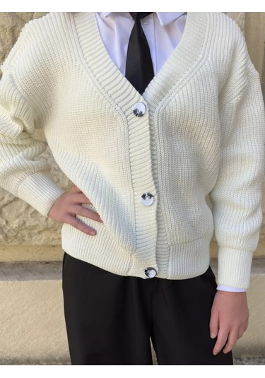 İ-sheep Okul Kazağı Sıcak Düğmeli Kardigan. 178447847 Sütlü