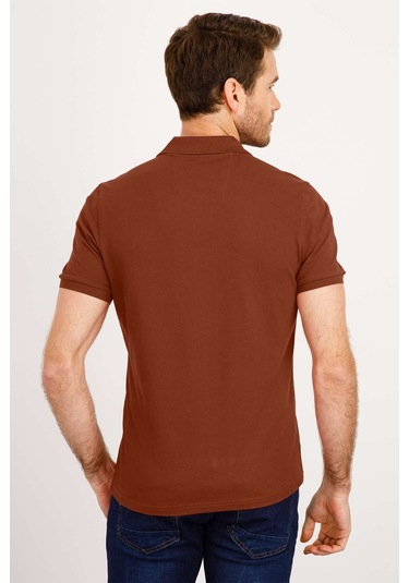 Erkek Kiremit Modernfit / Dar Kalıp Polo Yaka Tişört-3975 Kiremit